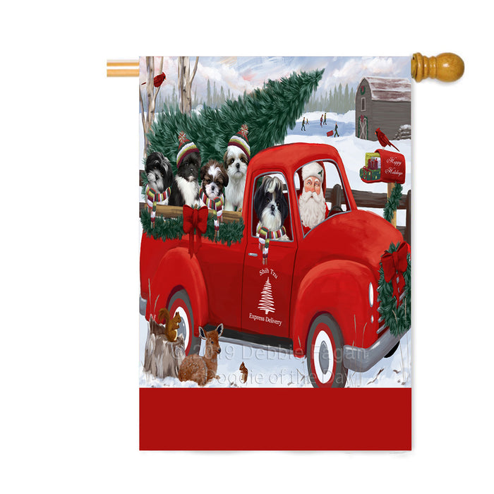 Personalized Christmas Santa Red Truck Express Delivery Shih Tzu Dogs Custom House Flag FLG-DOTD-A57740