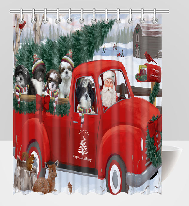 Christmas Santa Express Delivery Red Truck Shih Tzu Dogs Shower Curtain