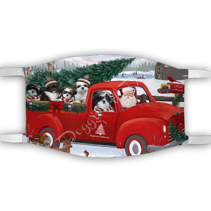 Christmas Santa Express Delivery Red Truck Shih Tzu Dogs Face Mask FM48474