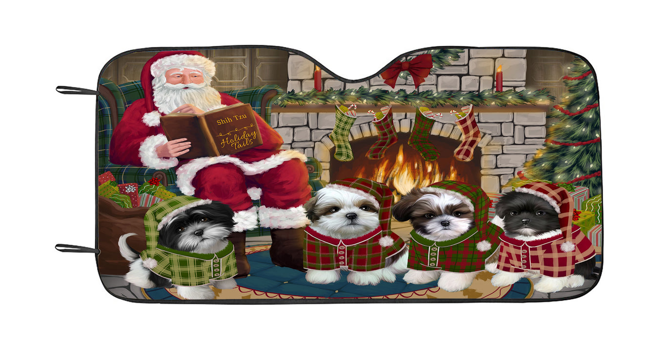 Christmas Cozy Holiday Fire Tails Shih Tzu Dogs Car Sun Shade