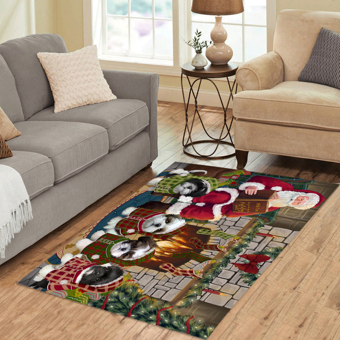 Christmas Cozy Holiday Fire Tails Shih Tzu Dogs Area Rug