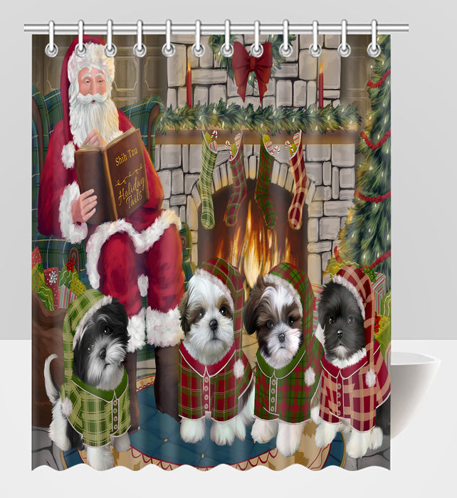Christmas Cozy Holiday Fire Tails Shih Tzu Dogs Shower Curtain