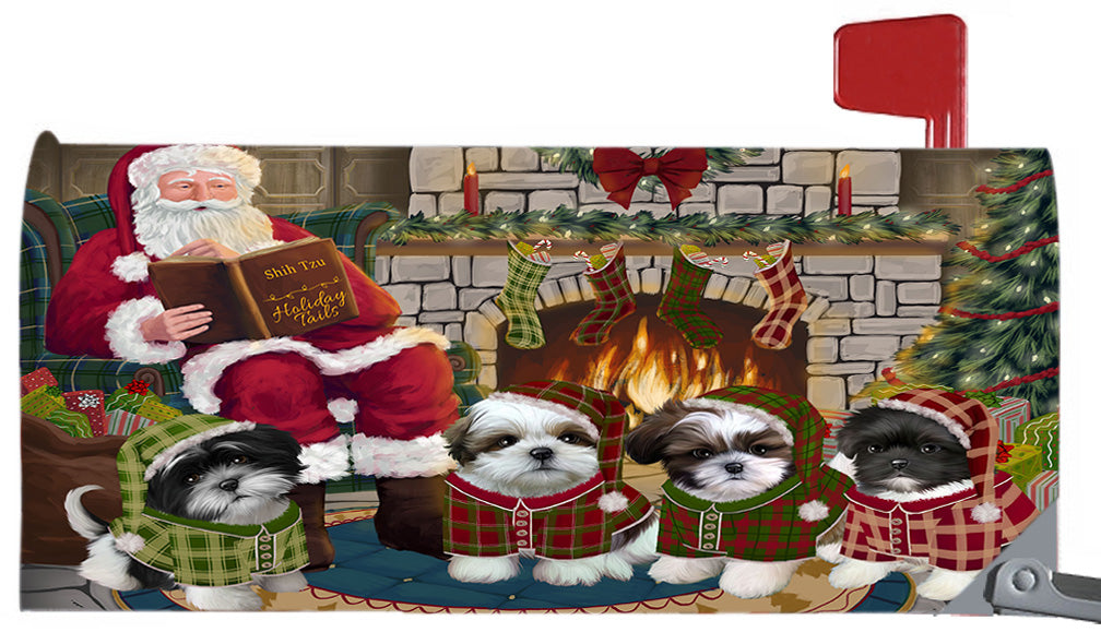 Christmas Cozy Holiday Fire Tails Shih Tzu Dogs 6.5 x 19 Inches Magnetic Mailbox Cover Post Box Cover Wraps Garden Yard Décor MBC48935