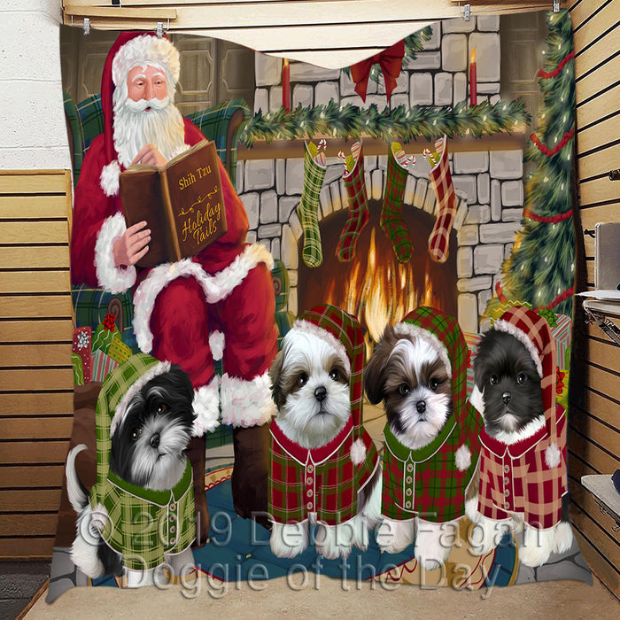 Christmas Cozy Holiday Fire Tails Shih Tzu Dogs Quilt