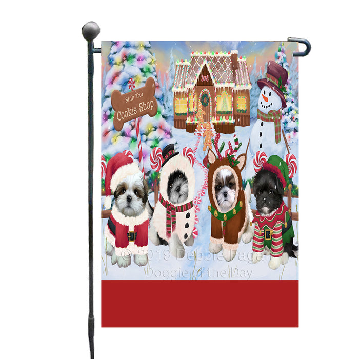 Personalized Holiday Gingerbread Cookie Shop Shih Tzu Dogs Custom Garden Flags GFLG-DOTD-A59239