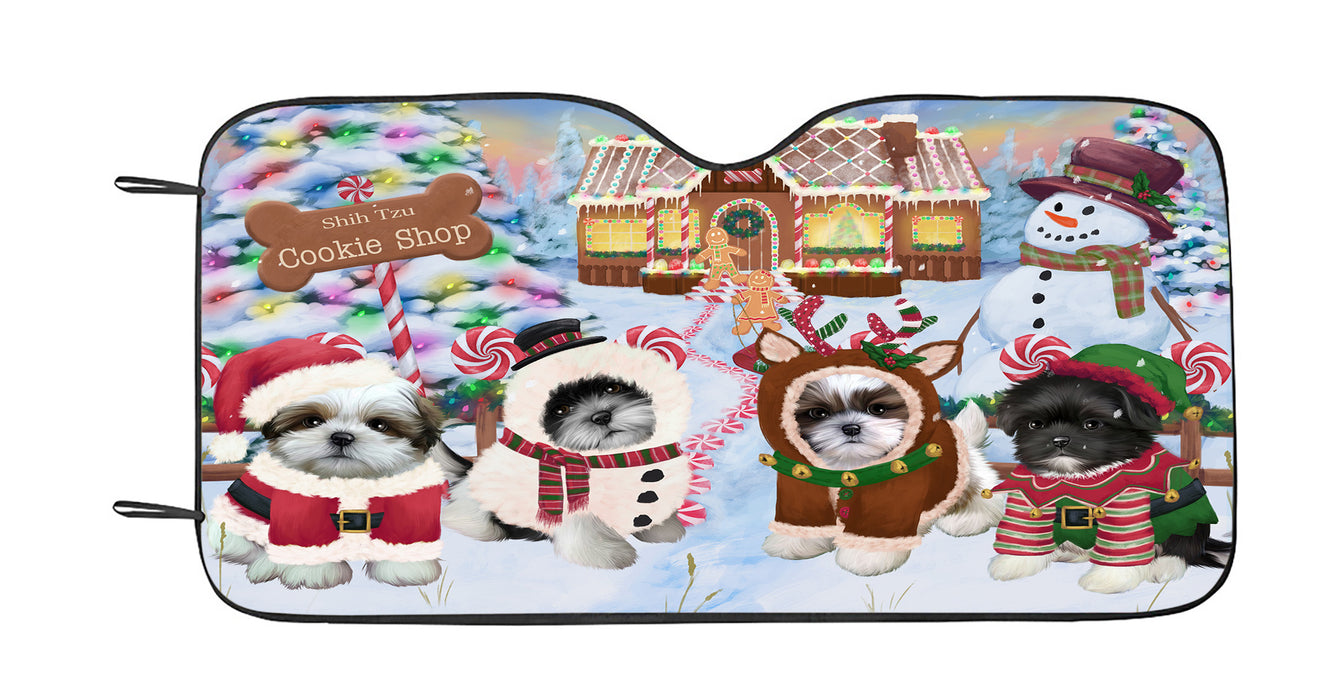 Holiday Gingerbread Cookie Shih Tzu Dogs Car Sun Shade