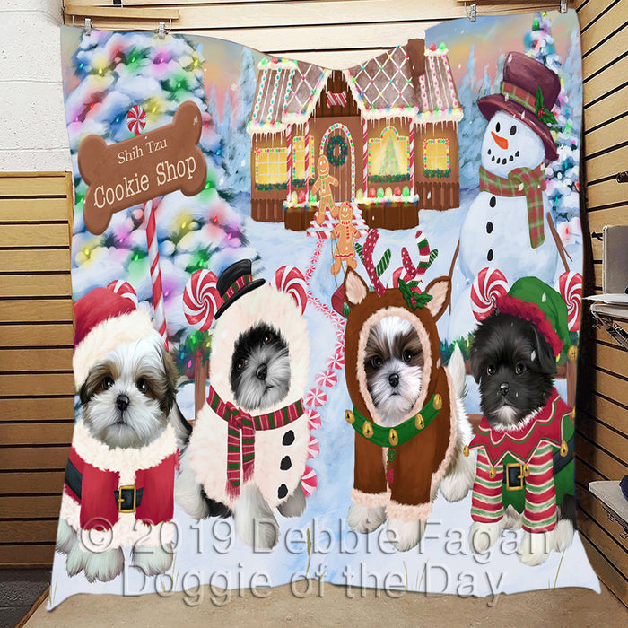 Holiday Gingerbread Cookie Shih Tzu Dogs Quilt