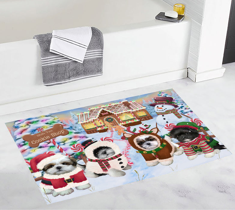 Holiday Gingerbread Cookie Shih Tzu Dogs Bath Mat
