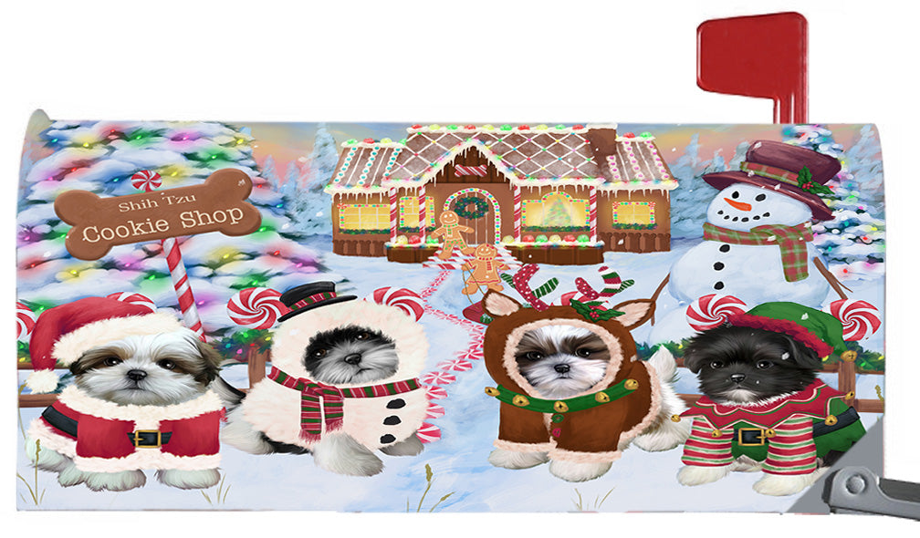 Christmas Holiday Gingerbread Cookie Shop Shih Tzu Dogs 6.5 x 19 Inches Magnetic Mailbox Cover Post Box Cover Wraps Garden Yard Décor MBC49026