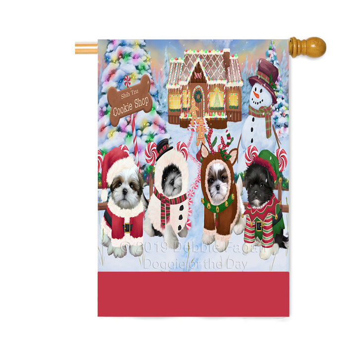 Personalized Holiday Gingerbread Cookie Shop Shih Tzu Dogs Custom House Flag FLG-DOTD-A59295