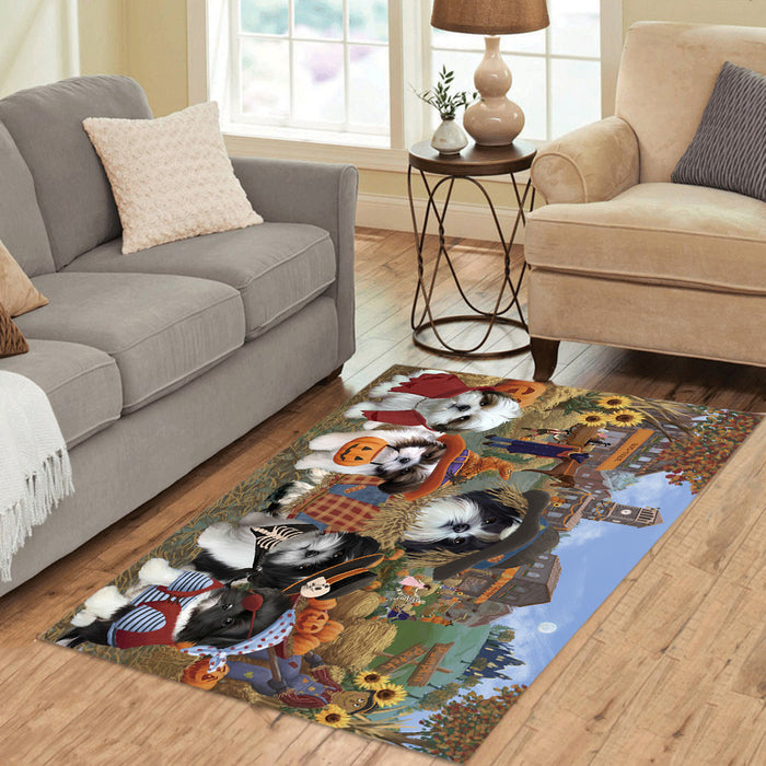 Halloween 'Round Town and Fall Pumpkin Scarecrow Both Shih Tzu Dogs Area Rug