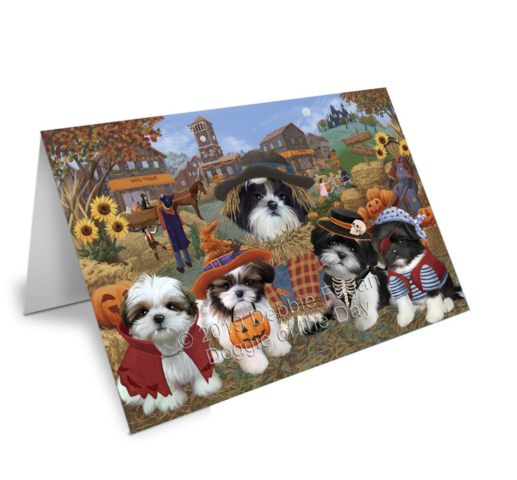 Halloween 'Round Town Shih Tzu Dogs Handmade Artwork Assorted Pets Greeting Cards and Note Cards with Envelopes for All Occasions and Holiday Seasons GCD78458