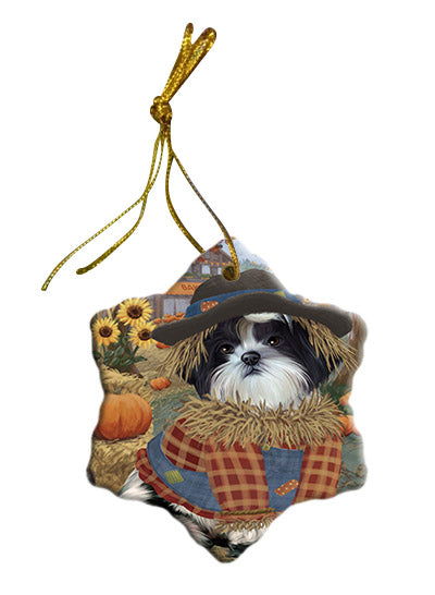 Fall Pumpkin Scarecrow Shih Tzu Dogs Star Porcelain Ornament SPOR57765