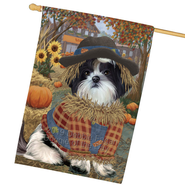 Fall Pumpkin Scarecrow Shih Tzu Dogs House Flag FLG65977