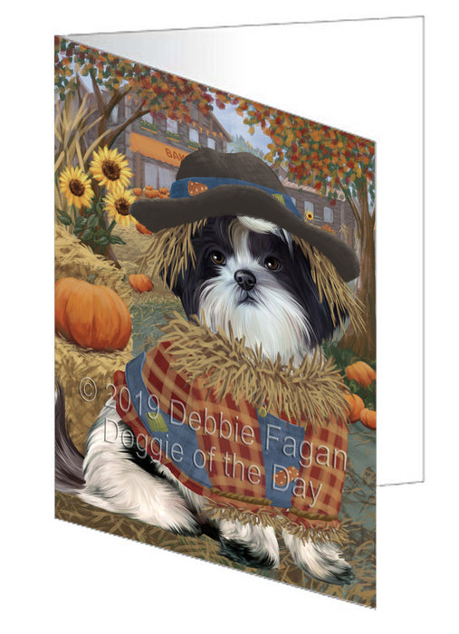 Fall Pumpkin Scarecrow Shih Tzu Dogs Handmade Artwork Assorted Pets Greeting Cards and Note Cards with Envelopes for All Occasions and Holiday Seasons GCD78641