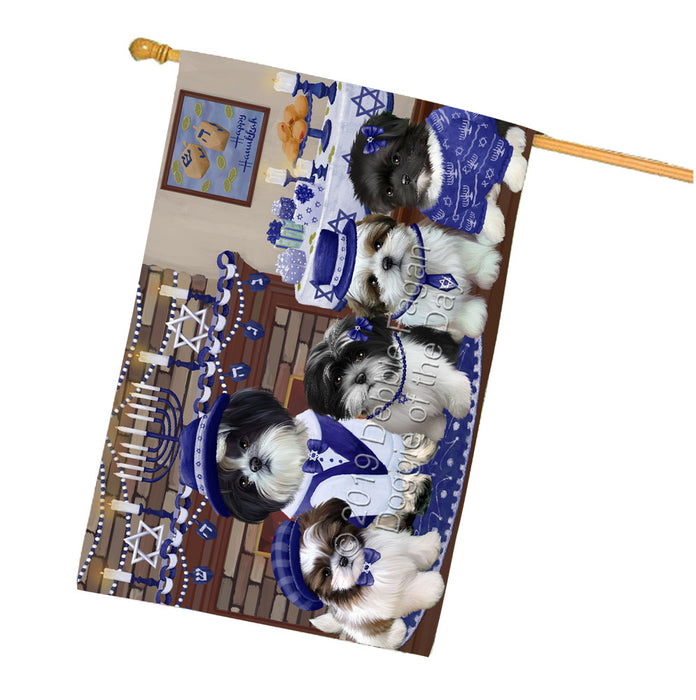 Happy Hanukkah Family Shih Tzu Dogs House Flag FLG65946