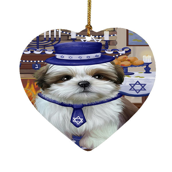 Happy Hanukkah Shih Tzu Dog Heart Christmas Ornament HPOR57795