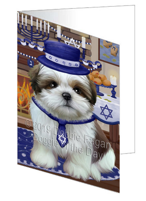 Happy Hanukkah Shih Tzu Dog Handmade Artwork Assorted Pets Greeting Cards and Note Cards with Envelopes for All Occasions and Holiday Seasons GCD78731