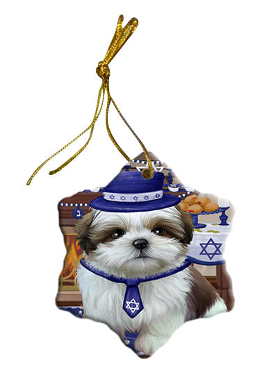Happy Hanukkah Shih Tzu Dog Star Porcelain Ornament SPOR57795