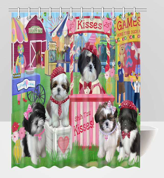 Carnival Kissing Booth Shih Tzu Dogs Shower Curtain