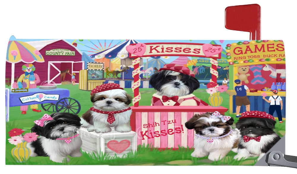 Carnival Kissing Booth Shih Tzu Dogs Magnetic Mailbox Cover Both Sides Pet Theme Printed Decorative Letter Box Wrap Case Postbox Thick Magnetic Vinyl Material