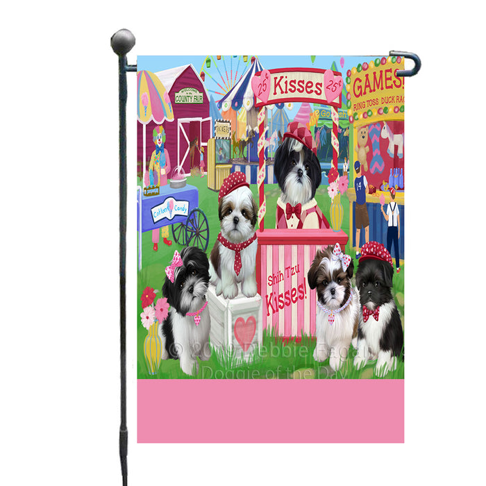 Personalized Carnival Kissing Booth Shih Tzu Dogs Custom Garden Flag GFLG64317