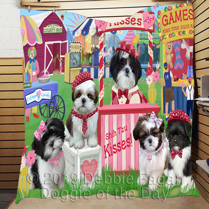 Carnival Kissing Booth Shih Tzu Dogs Quilt