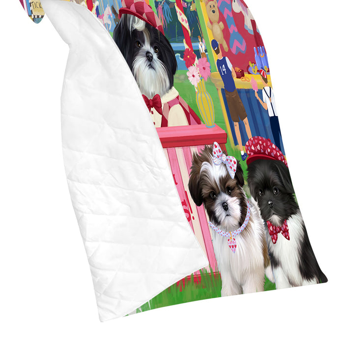 Carnival Kissing Booth Shih Tzu Dogs Quilt