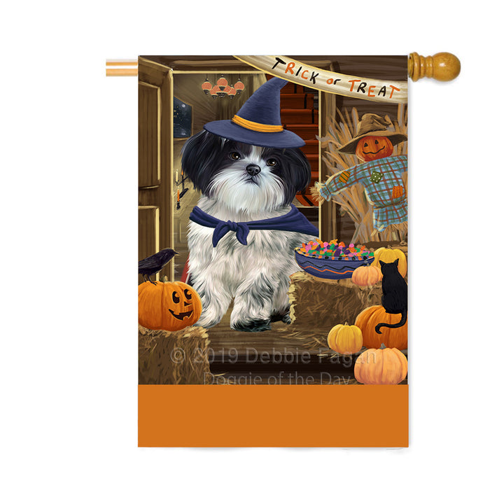 Personalized Enter at Own Risk Trick or Treat Halloween Shih Tzu Dog Custom House Flag FLG-DOTD-A59782