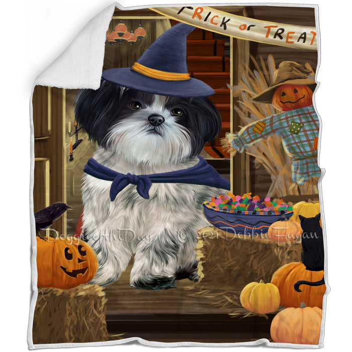 Enter at Own Risk Trick or Treat Halloween Shih Tzu Dog Blanket BLNKT96942