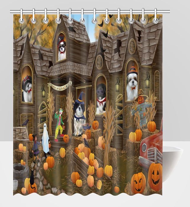 Haunted House Halloween Trick or Treat Shih Tzu Dogs Shower Curtain
