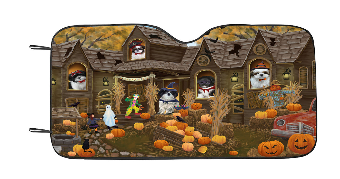 Haunted House Halloween Trick or Treat Shih Tzu Dogs Car Sun Shade