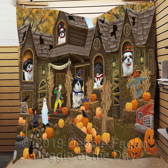 Haunted House Halloween Trick or Treat Shih Tzu Dogs Quilt