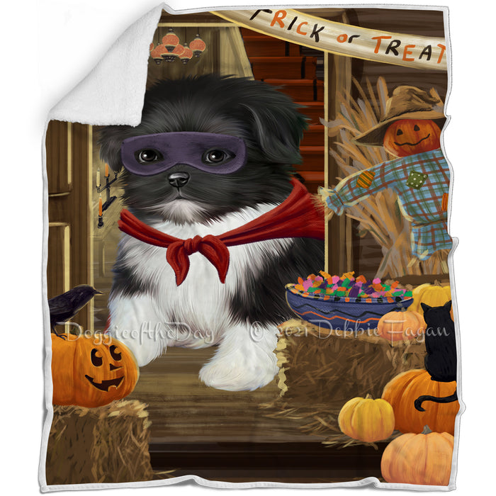 Enter at Own Risk Trick or Treat Halloween Shih Tzu Dog Blanket BLNKT96951