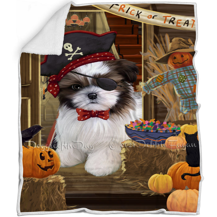 Enter at Own Risk Trick or Treat Halloween Shih Tzu Dog Blanket BLNKT96960