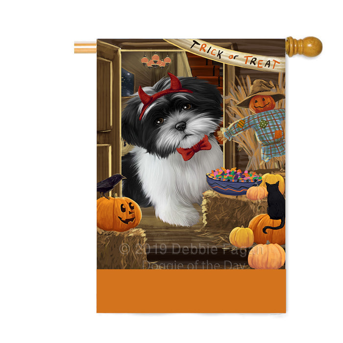 Personalized Enter at Own Risk Trick or Treat Halloween Shih Tzu Dog Custom House Flag FLG-DOTD-A59786