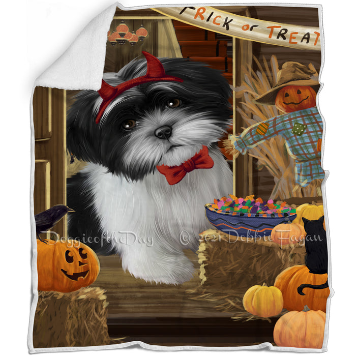Enter at Own Risk Trick or Treat Halloween Shih Tzu Dog Blanket BLNKT96969