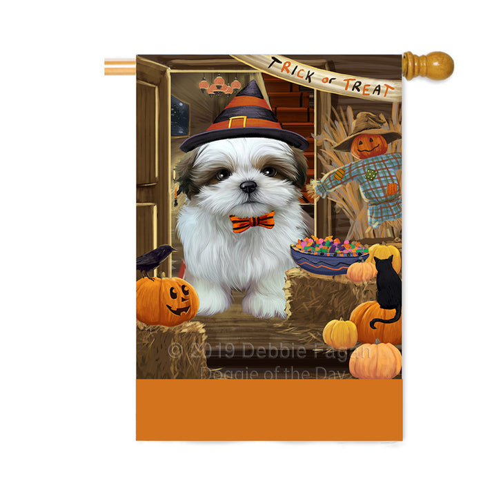 Personalized Enter at Own Risk Trick or Treat Halloween Shih Tzu Dog Custom House Flag FLG-DOTD-A59787