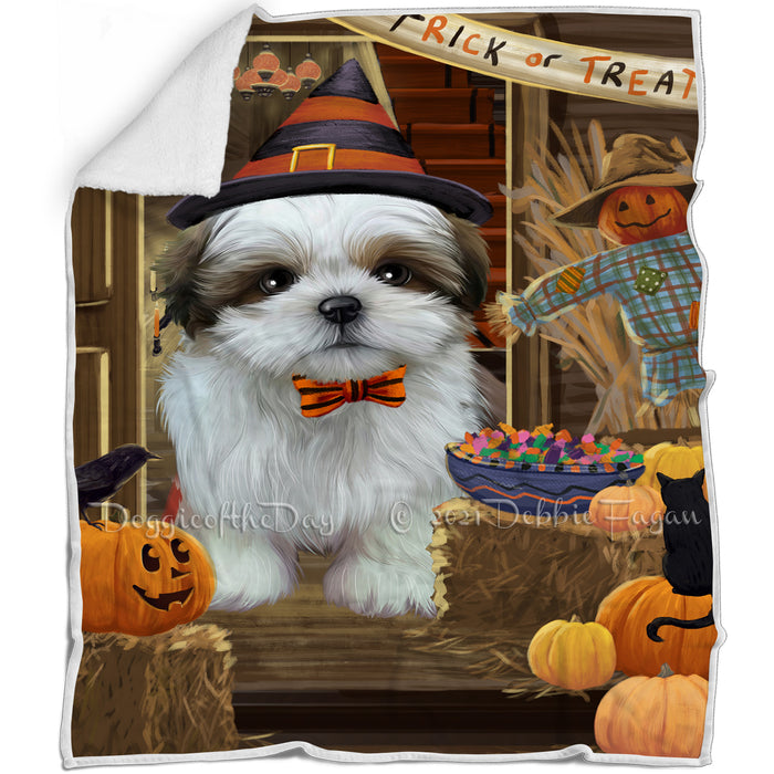 Enter at Own Risk Trick or Treat Halloween Shih Tzu Dog Blanket BLNKT96978