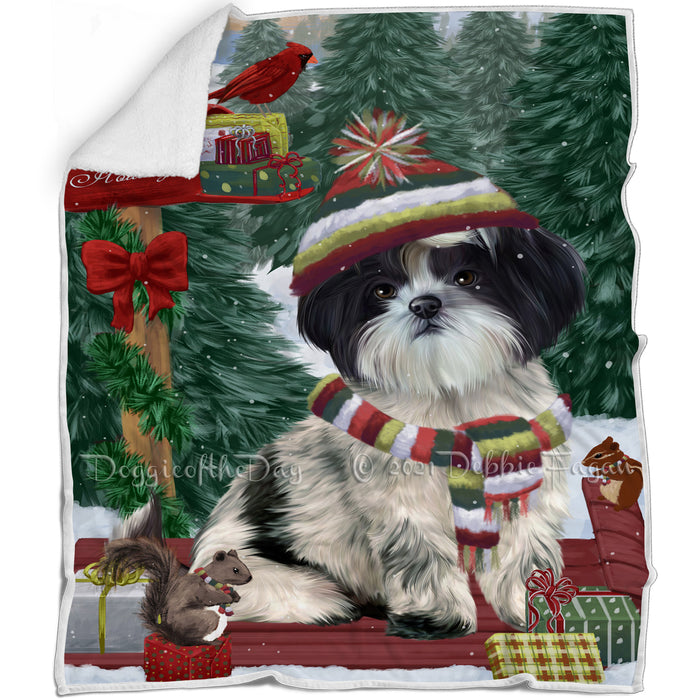 Merry Christmas Woodland Sled Shih Tzu Dog Blanket BLNKT114762