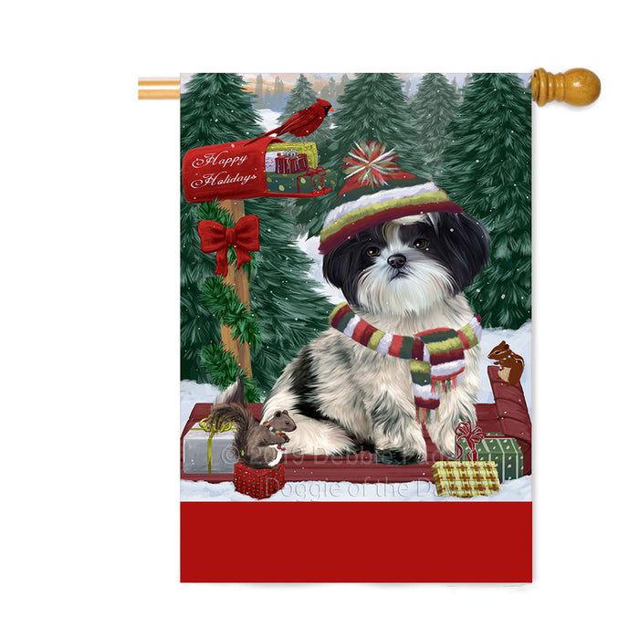 Personalized Merry Christmas Woodland Sled Shih Tzu Dog Custom House Flag FLG-DOTD-A61748
