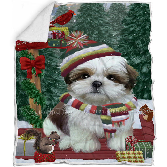 Merry Christmas Woodland Sled Shih Tzu Dog Blanket BLNKT114771