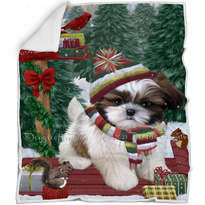 Merry Christmas Woodland Sled Shih Tzu Dog Blanket BLNKT114780