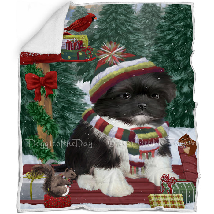 Merry Christmas Woodland Sled Shih Tzu Dog Blanket BLNKT114789