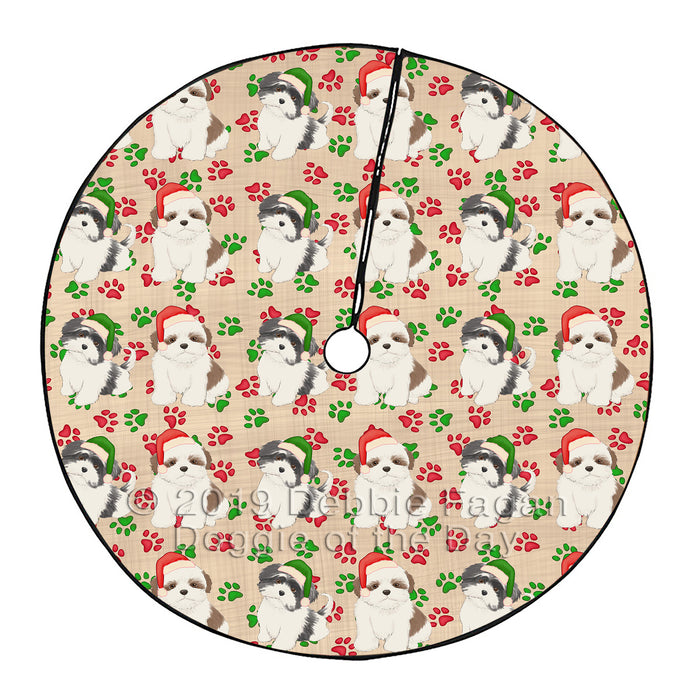 Christmas Paw Print Shiba Inu Dogs Tree Skirt