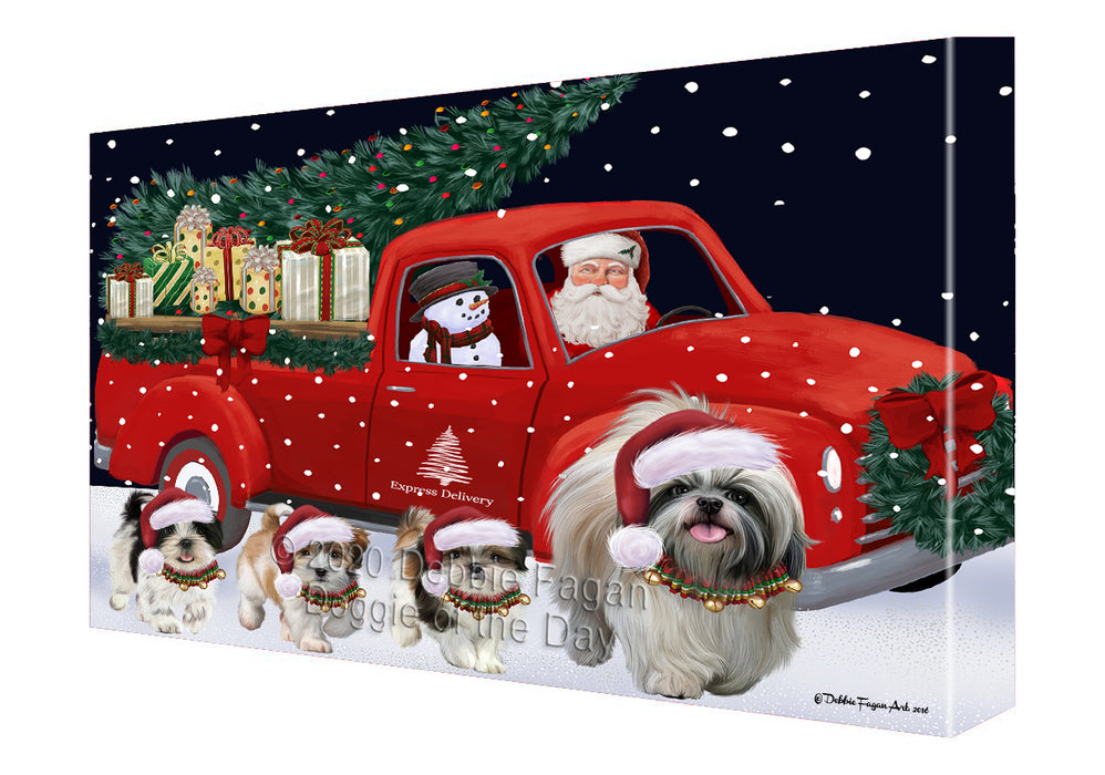 Christmas Express Delivery Red Truck Running Shih Tzu Dogs Canvas Print Wall Art Décor CVS146348