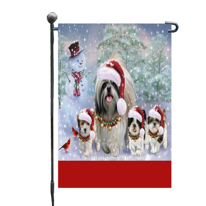 Personalized Christmas Running Family Shih Tzu Dogs Custom Garden Flags GFLG-DOTD-A60351