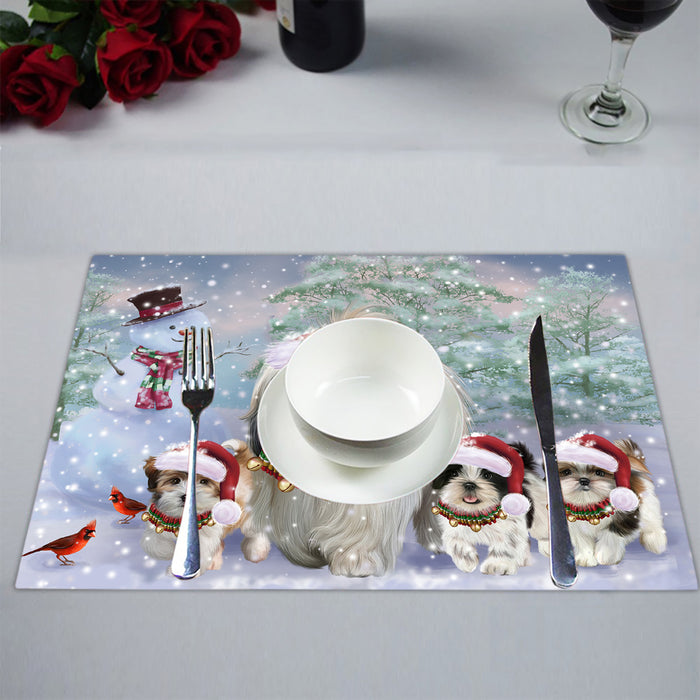 Christmas Running Fammily Shih Tzu Dogs Placemat