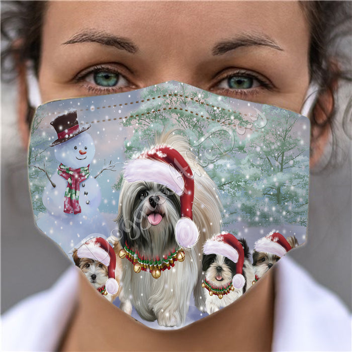 Christmas Running Fammily Shih Tzu Dogs Face Mask FM48744