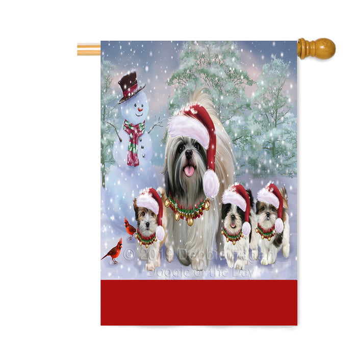 Personalized Christmas Running Family Shih Tzu Dogs Custom House Flag FLG-DOTD-A60407